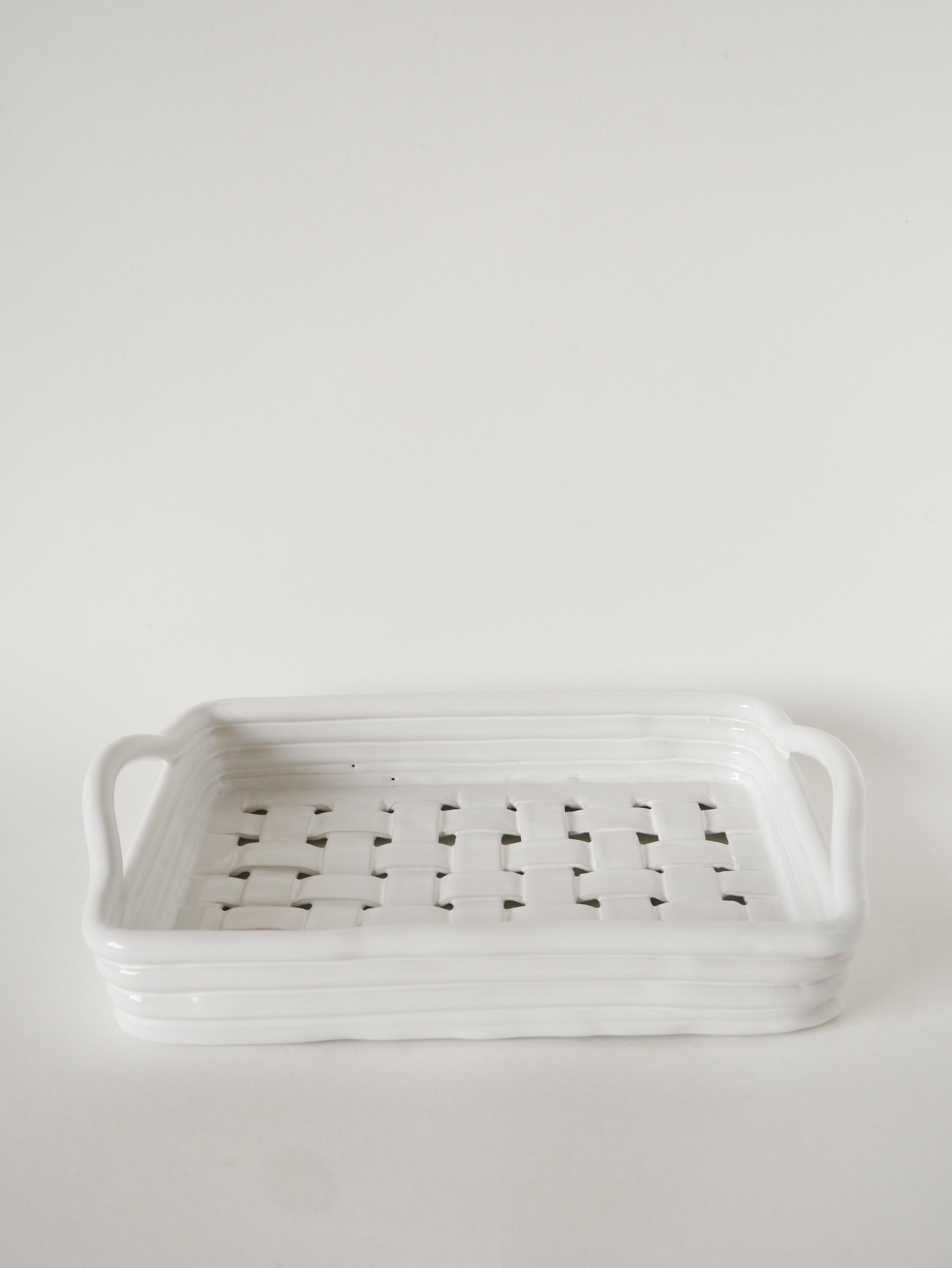 Plateau En Céramique Tressée, Blanc, 1970