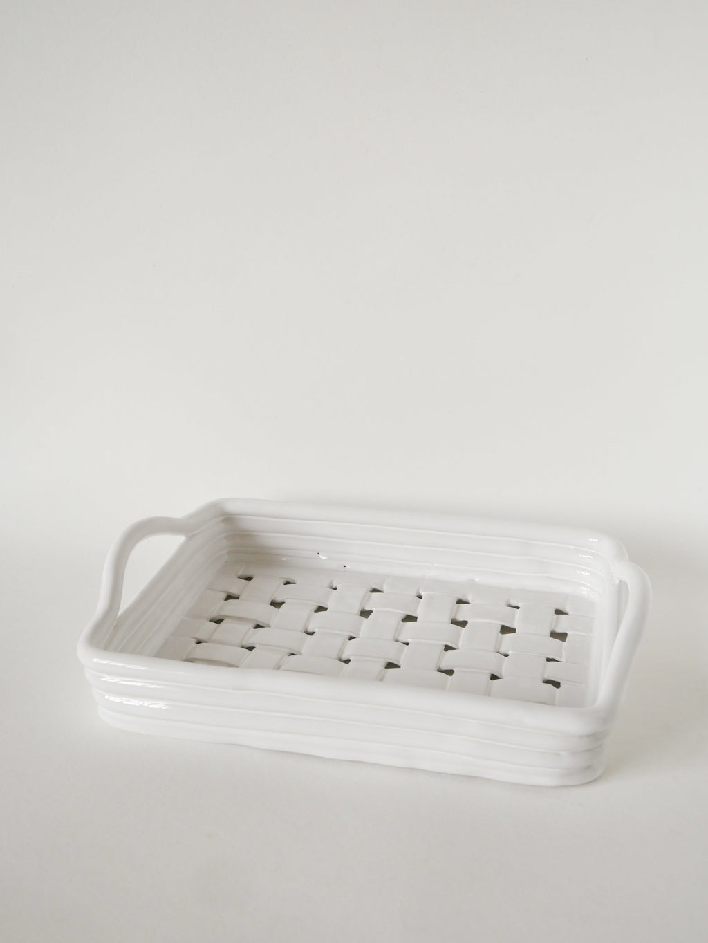 Plateau En Céramique Tressée, Blanc, 1970