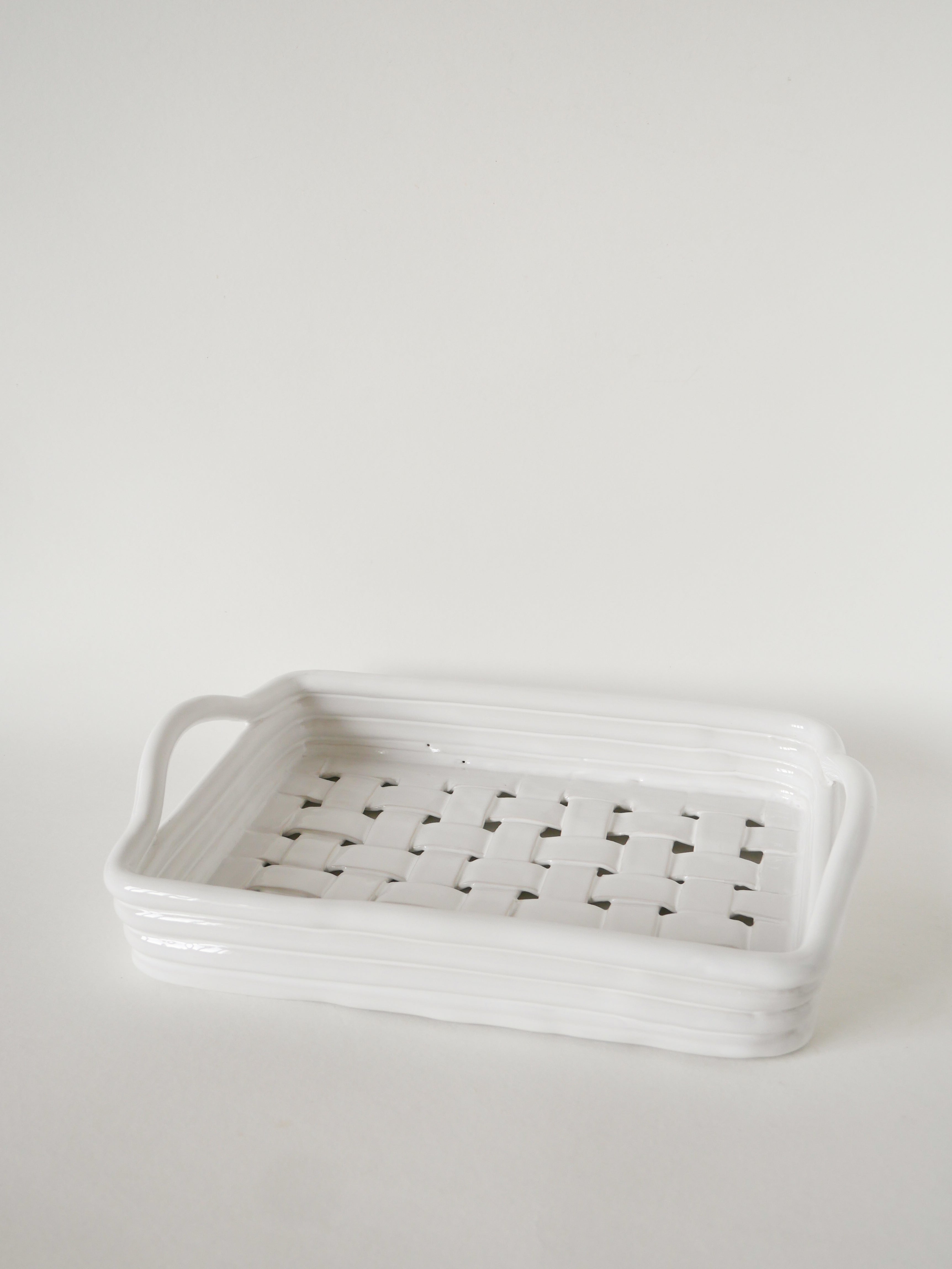 Plateau En Céramique Tressée, Blanc, 1970