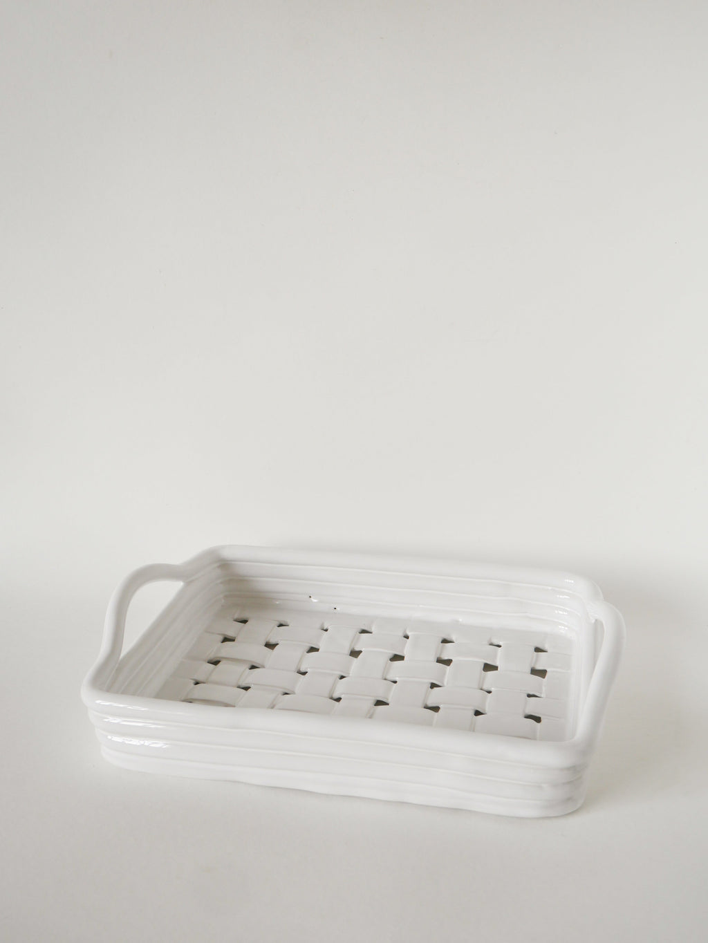 Plateau En Céramique Tressée, Blanc, 1970