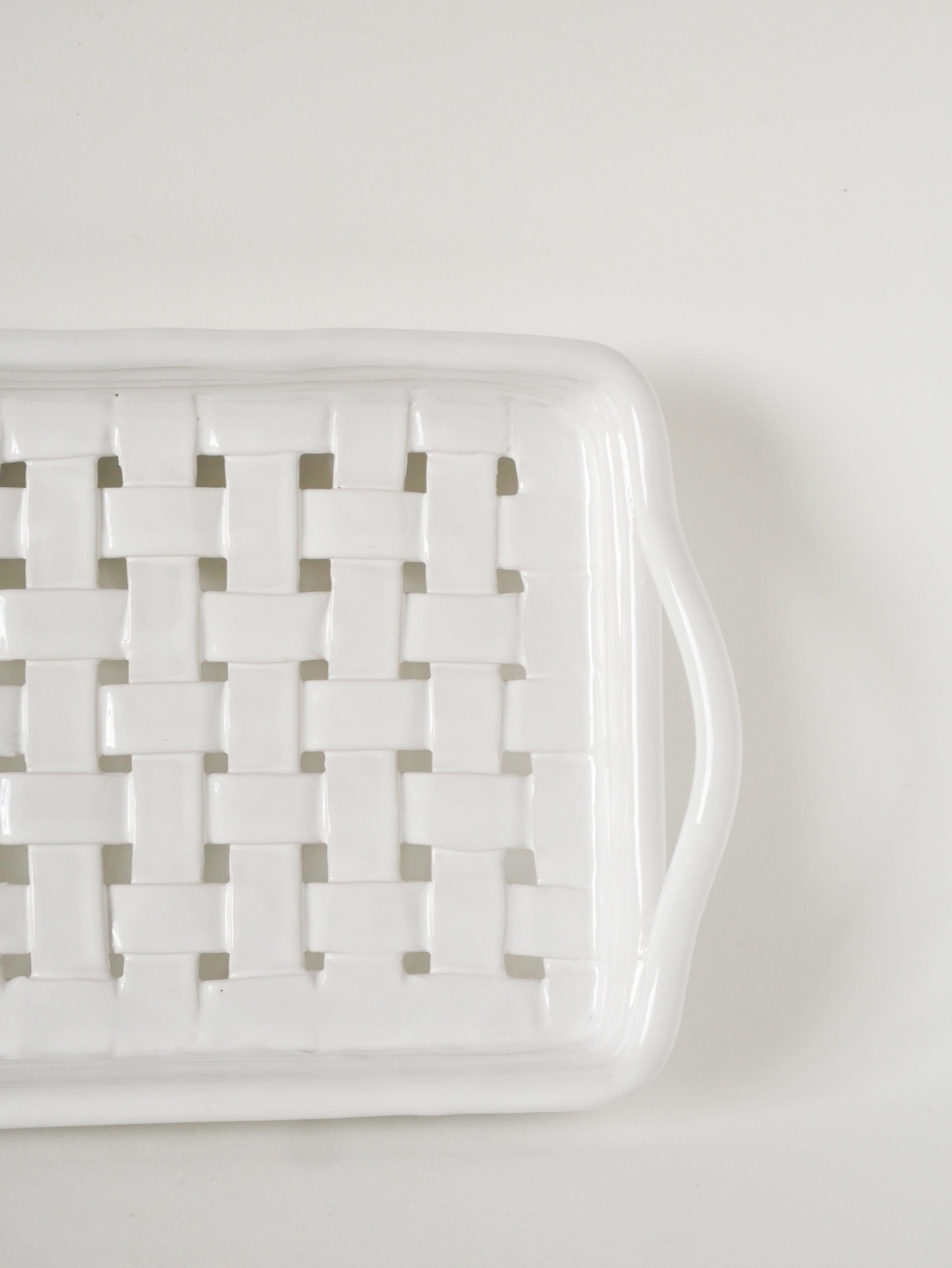 Plateau En Céramique Tressée, Blanc, 1970