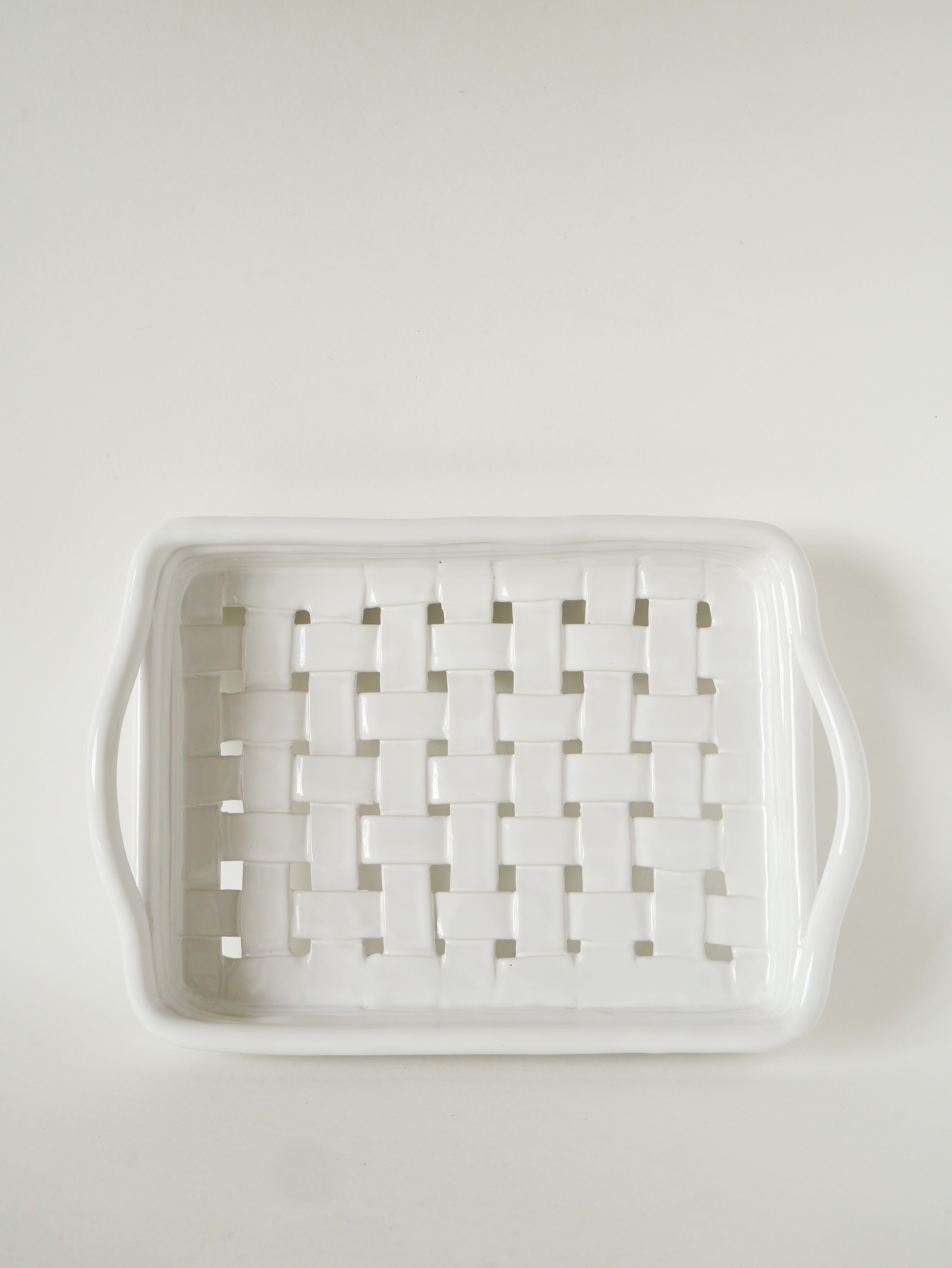 Plateau En Céramique Tressée, Blanc, 1970