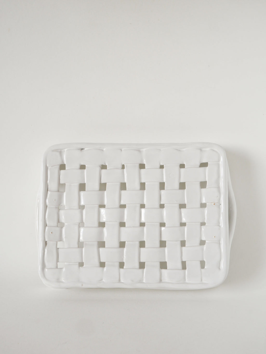 Plateau En Céramique Tressée, Blanc, 1970