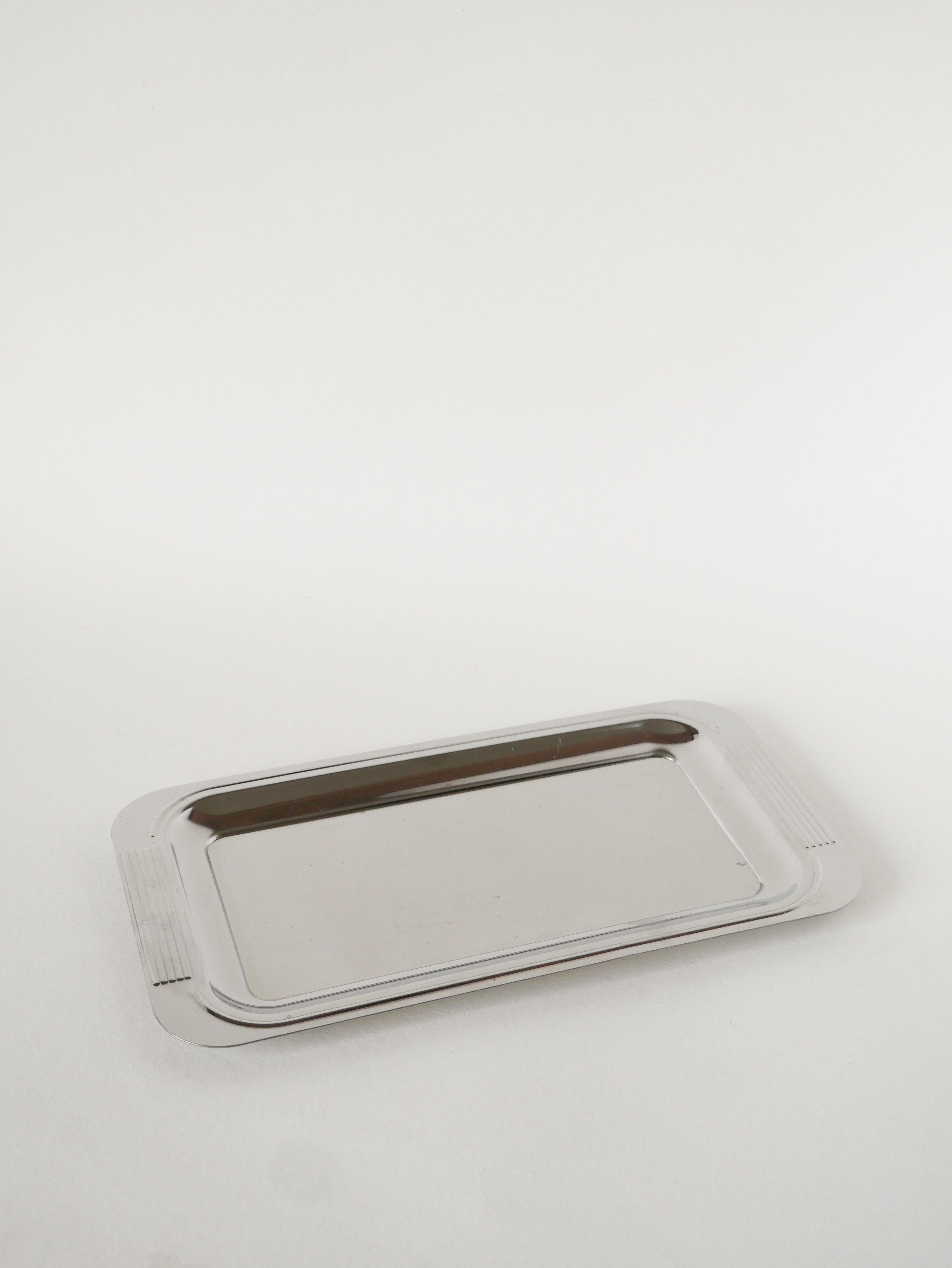 Plateau Rectangulaire En Inox, Design, 1970 - 28 X 15 Cm