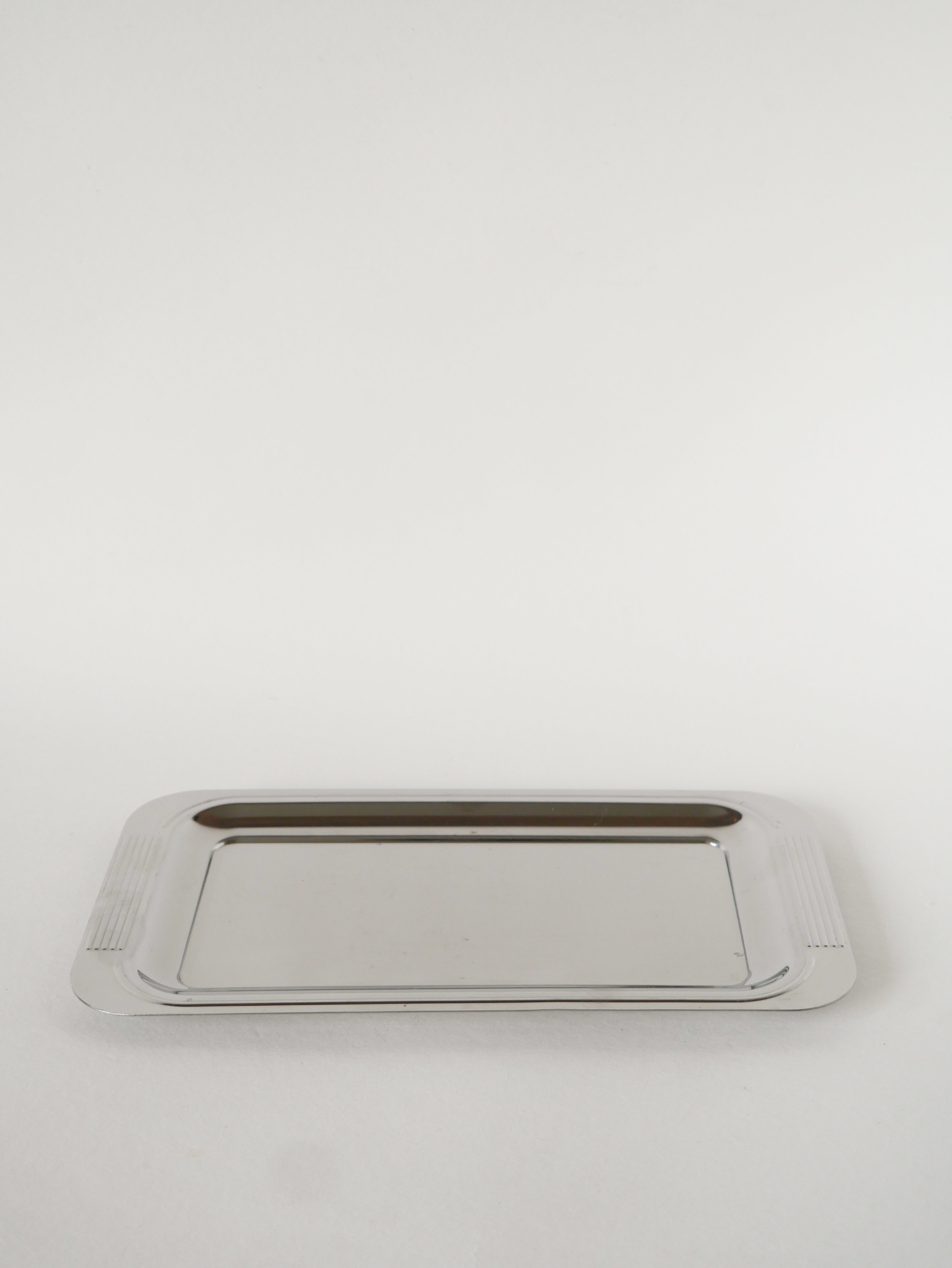 Plateau Rectangulaire En Inox, Design, 1970 - 28 X 15 Cm
