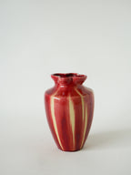 Vase En Céramique Vernissée, Encolure Fleur, Bordeaux, 1970 - 17 X 13 Cm