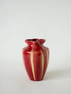 Vase En Céramique Vernissée, Encolure Fleur, Bordeaux, 1970 - 17 X 13 Cm