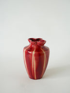 Vase En Céramique Vernissée, Encolure Fleur, Bordeaux, 1970 - 17 X 13 Cm