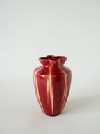 Vase En Céramique Vernissée, Encolure Fleur, Bordeaux, 1970 - 17 X 13 Cm