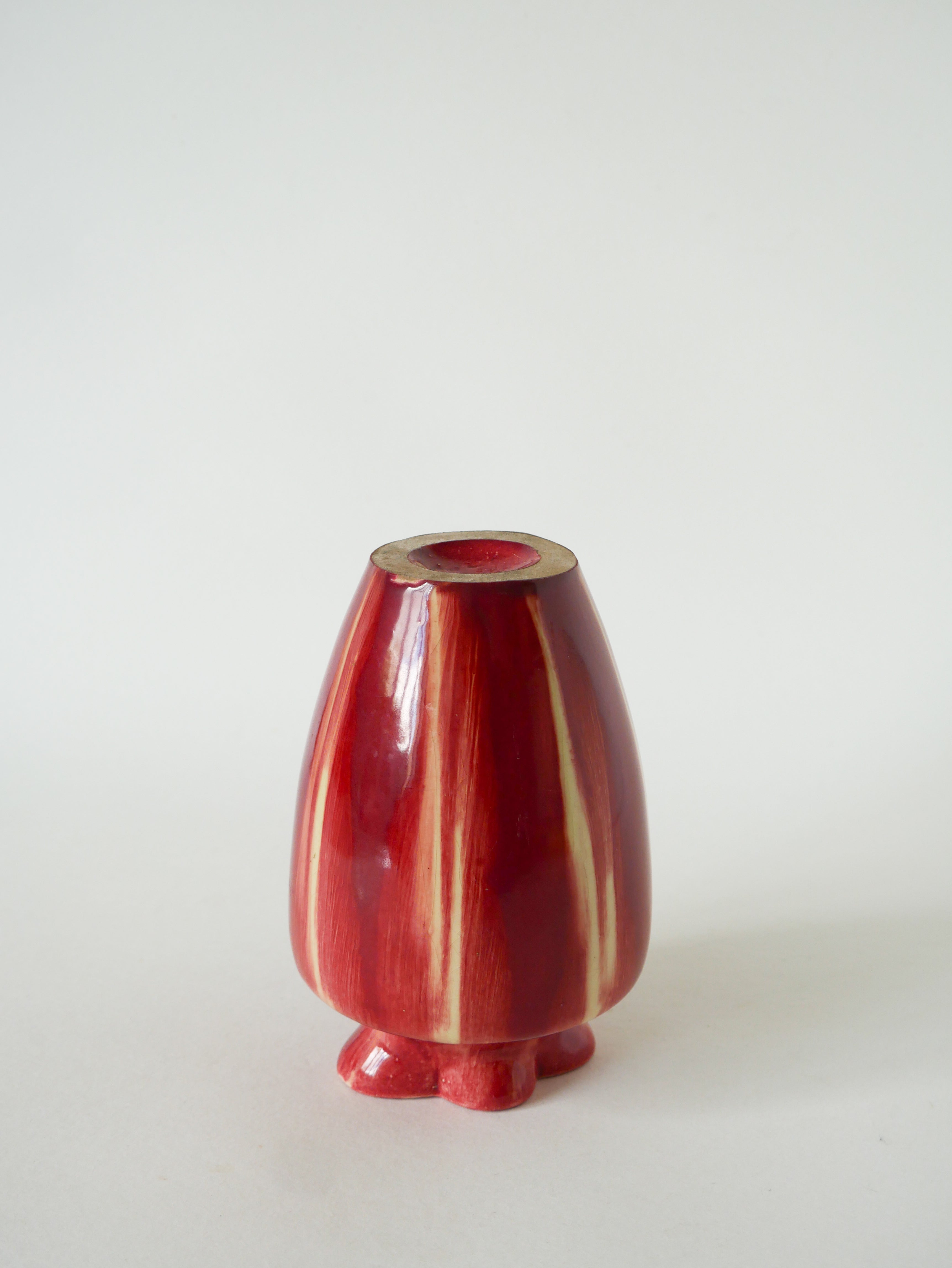 Vase En Céramique Vernissée, Encolure Fleur, Bordeaux, 1970 - 17 X 13 Cm