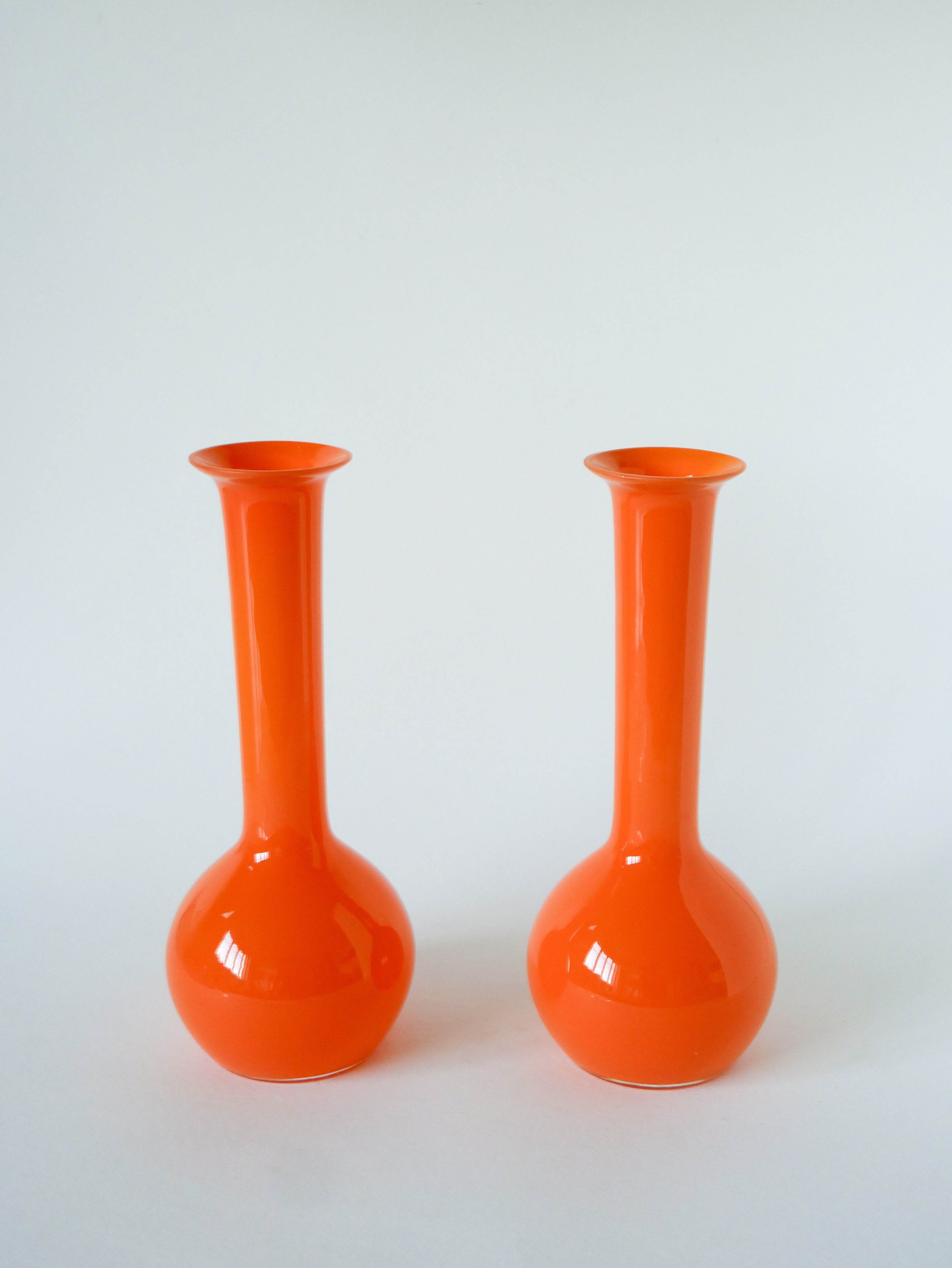 Paire De Vases En Opaline, Orange, Design, 1970