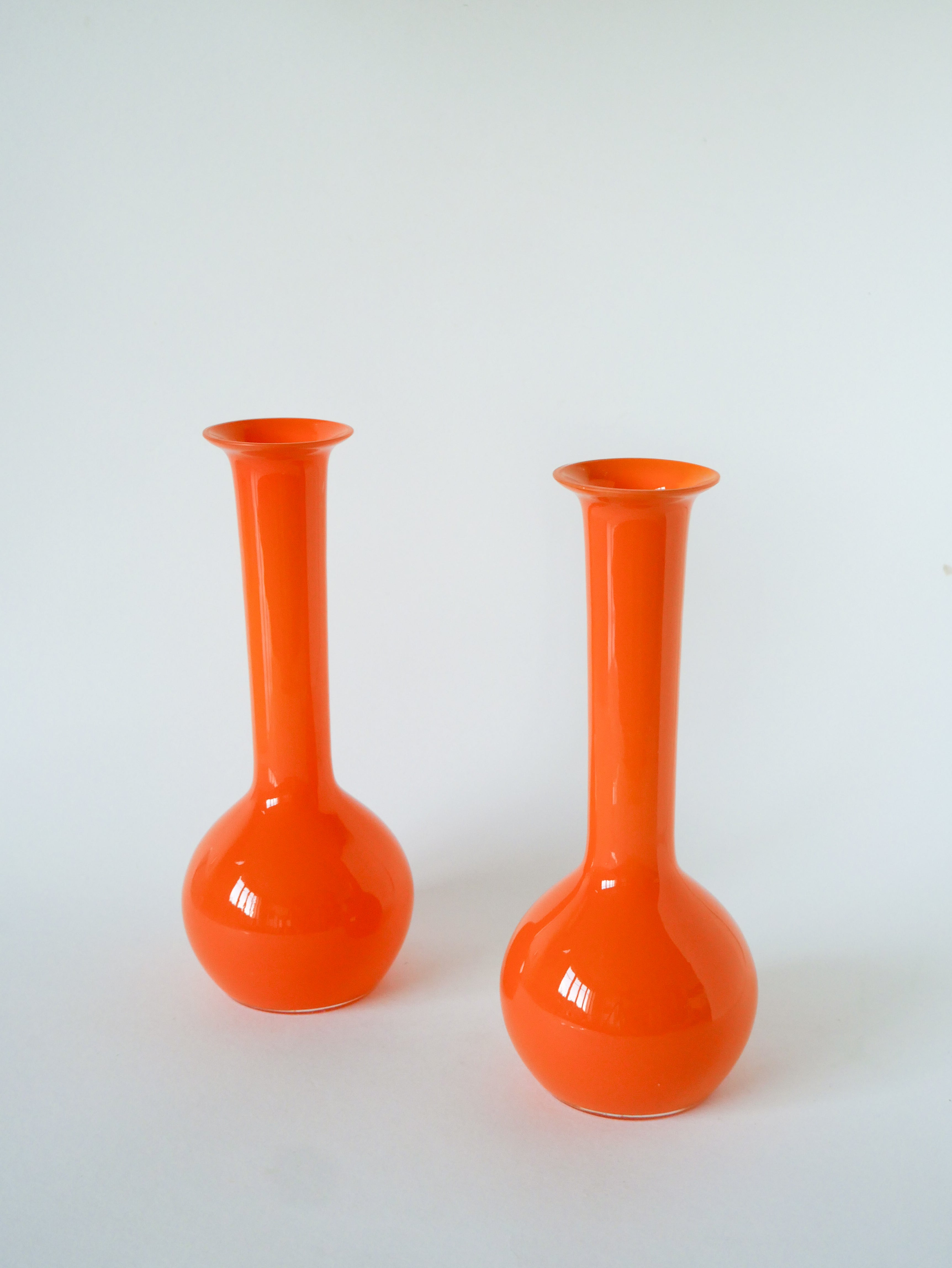 Paire De Vases En Opaline, Orange, Design, 1970