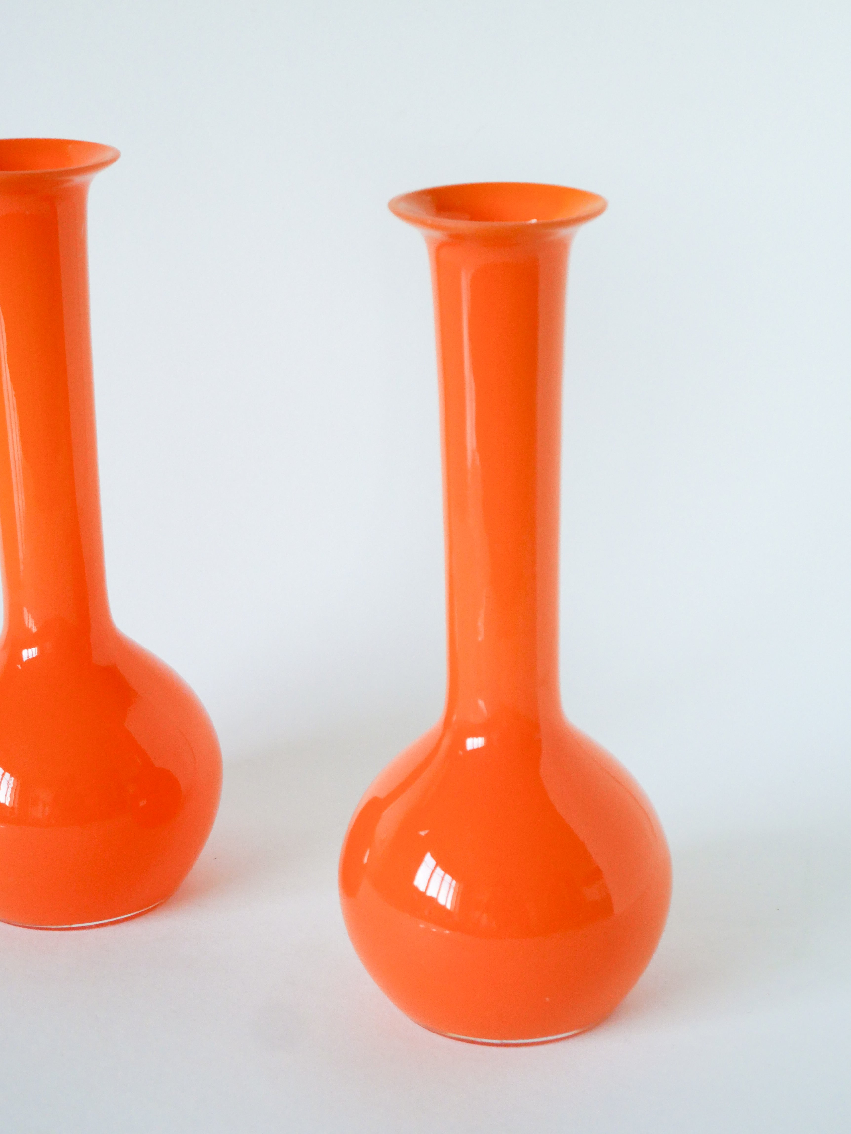 Paire De Vases En Opaline, Orange, Design, 1970