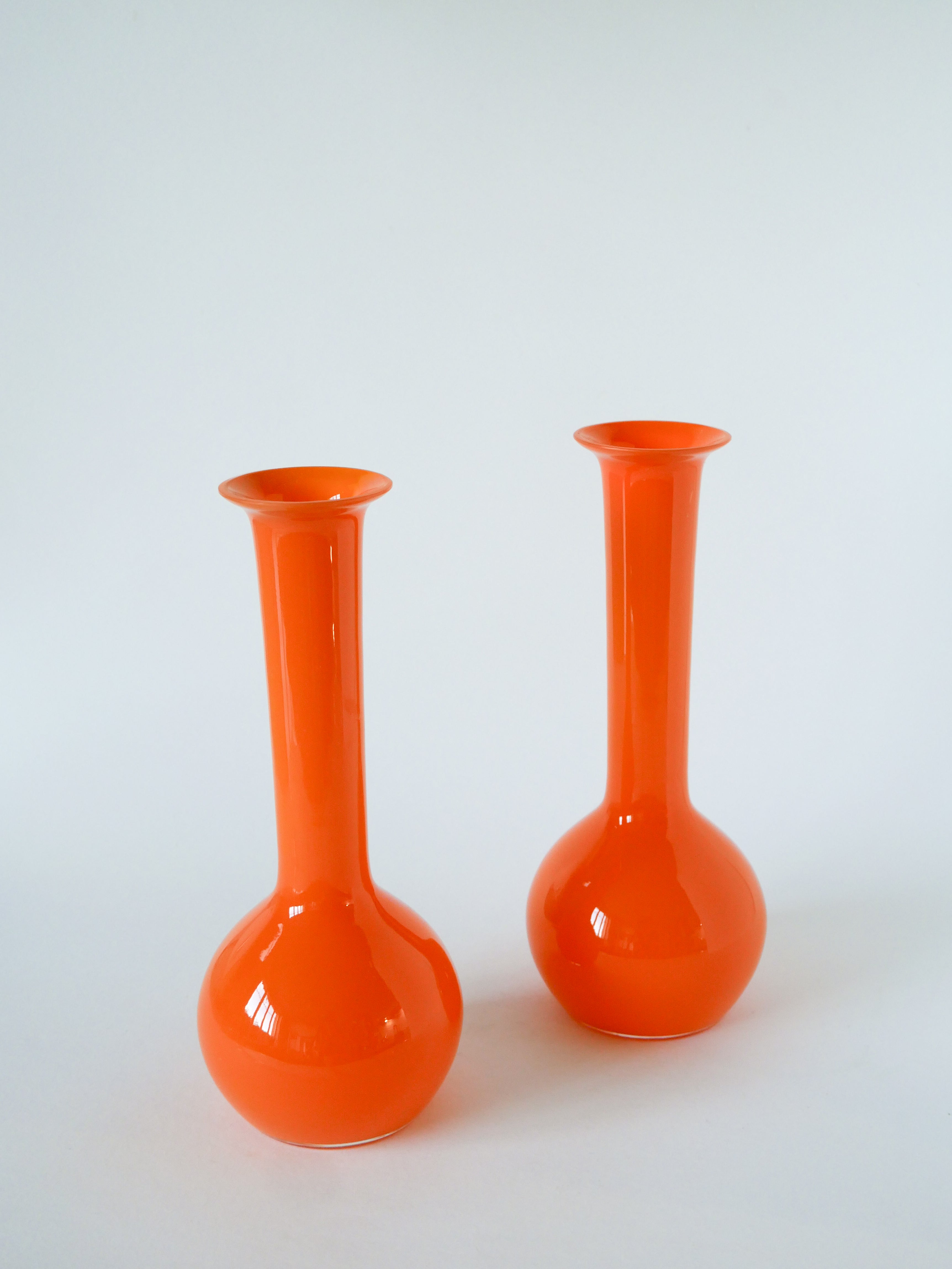 Paire De Vases En Opaline, Orange, Design, 1970