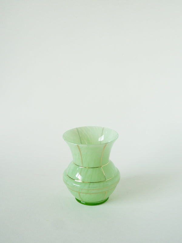 Vase En Verre De Clichy, Vert Menthe Et Doré, 1950