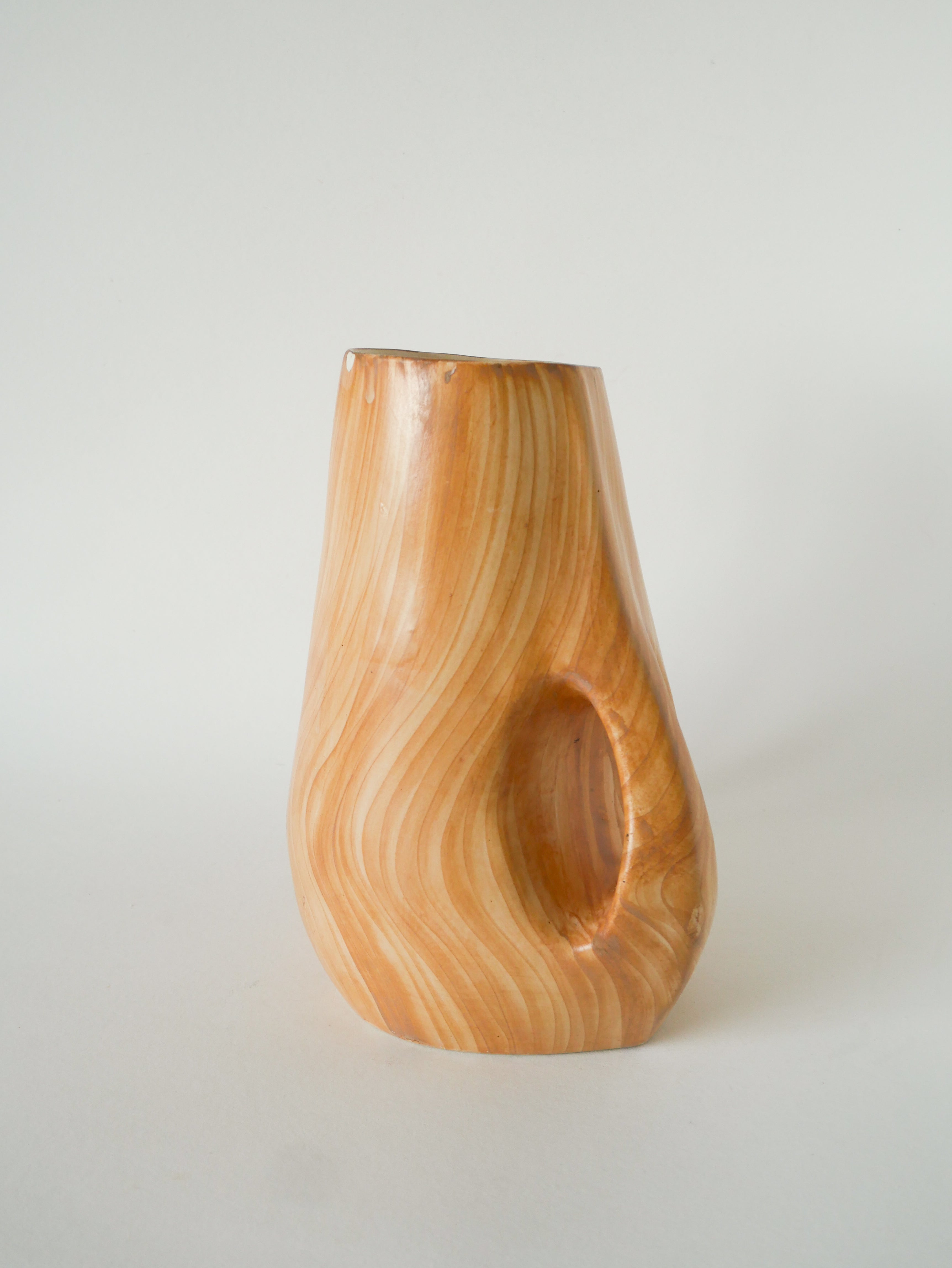 Grand Vase En Céramique, Effet Bois, Vallauris Grandjean-Jourdan, Design, 1960