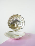Beurrier Coquillage En Inox Et Verre Blanc - Avec Couteau - 1970