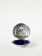 Vide-Poche Coquillage En Inox Avec Intérieur En Verre Bleu - Design 1970