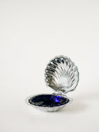 Vide-Poche Coquillage En Inox Avec Intérieur En Verre Bleu - Design 1970