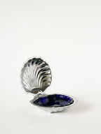 Vide-Poche Coquillage En Inox Avec Intérieur En Verre Bleu - Design 1970