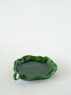 Vide-Poche Feuille En Barbotine, Vert, 1970 - 14 X 14 Cm