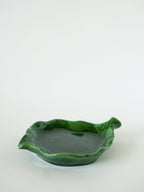 Vide-Poche Feuille En Barbotine, Vert, 1970 - 14 X 14 Cm