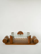 Boîte À Biscuits En Bois, Verre Et Chrome, Art Déco, 1940