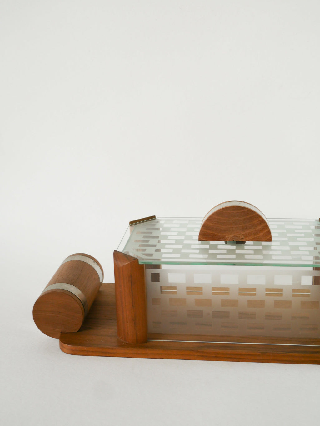 Boîte À Biscuits En Bois, Verre Et Chrome, Art Déco, 1940