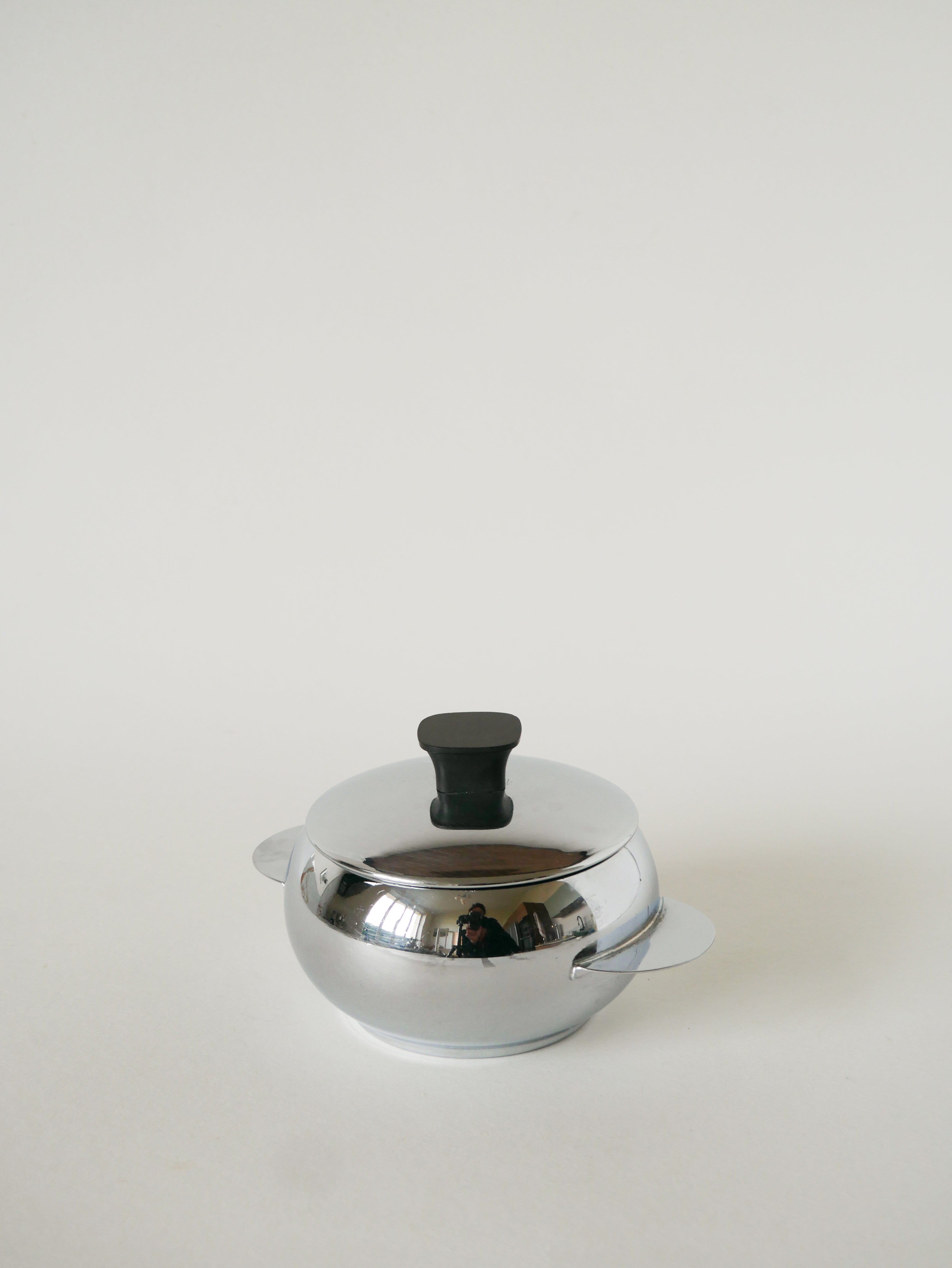 Petit Sucrier En Inox, Poignée Carrée,1970