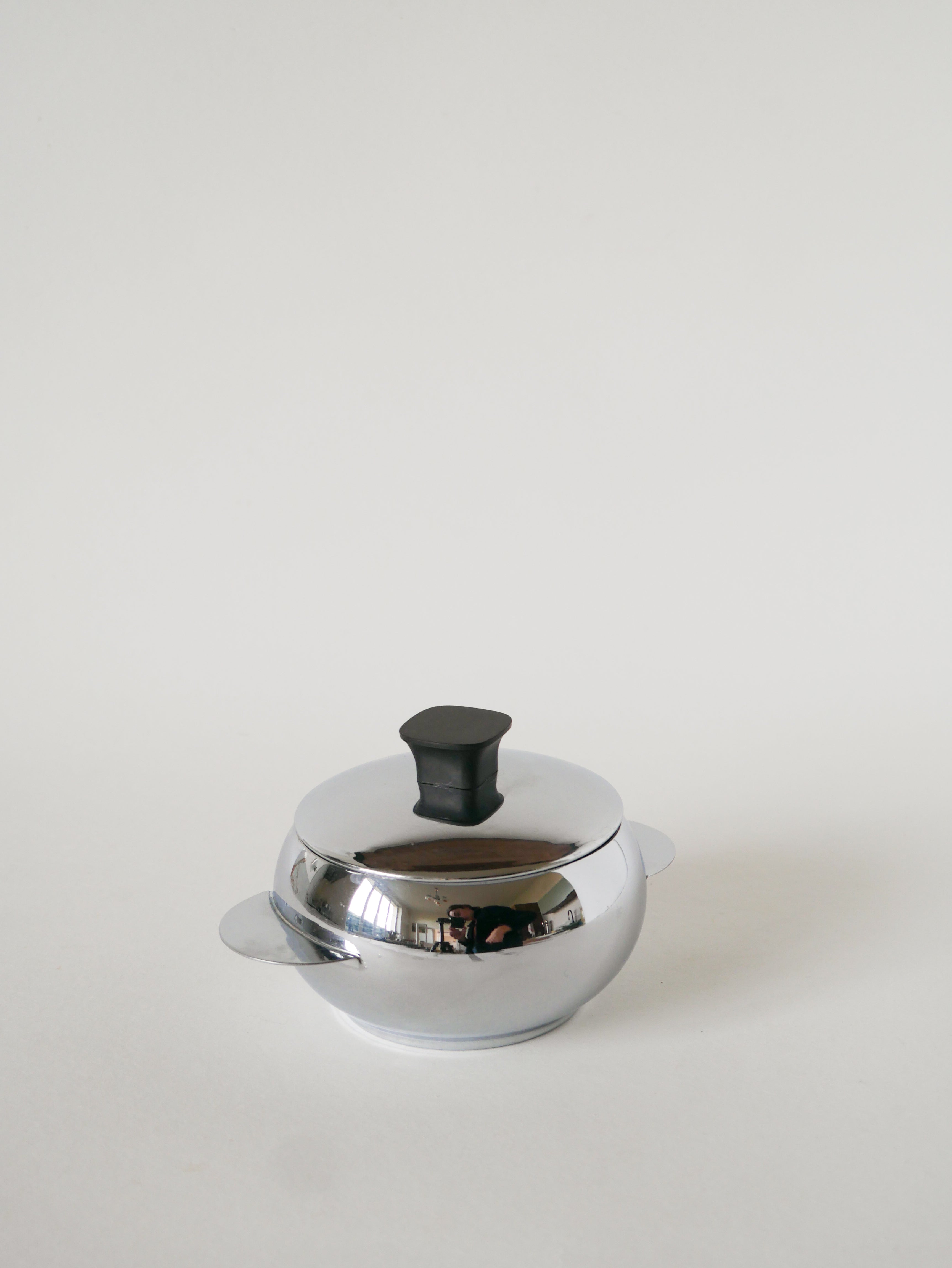 Petit Sucrier En Inox, Poignée Carrée,1970