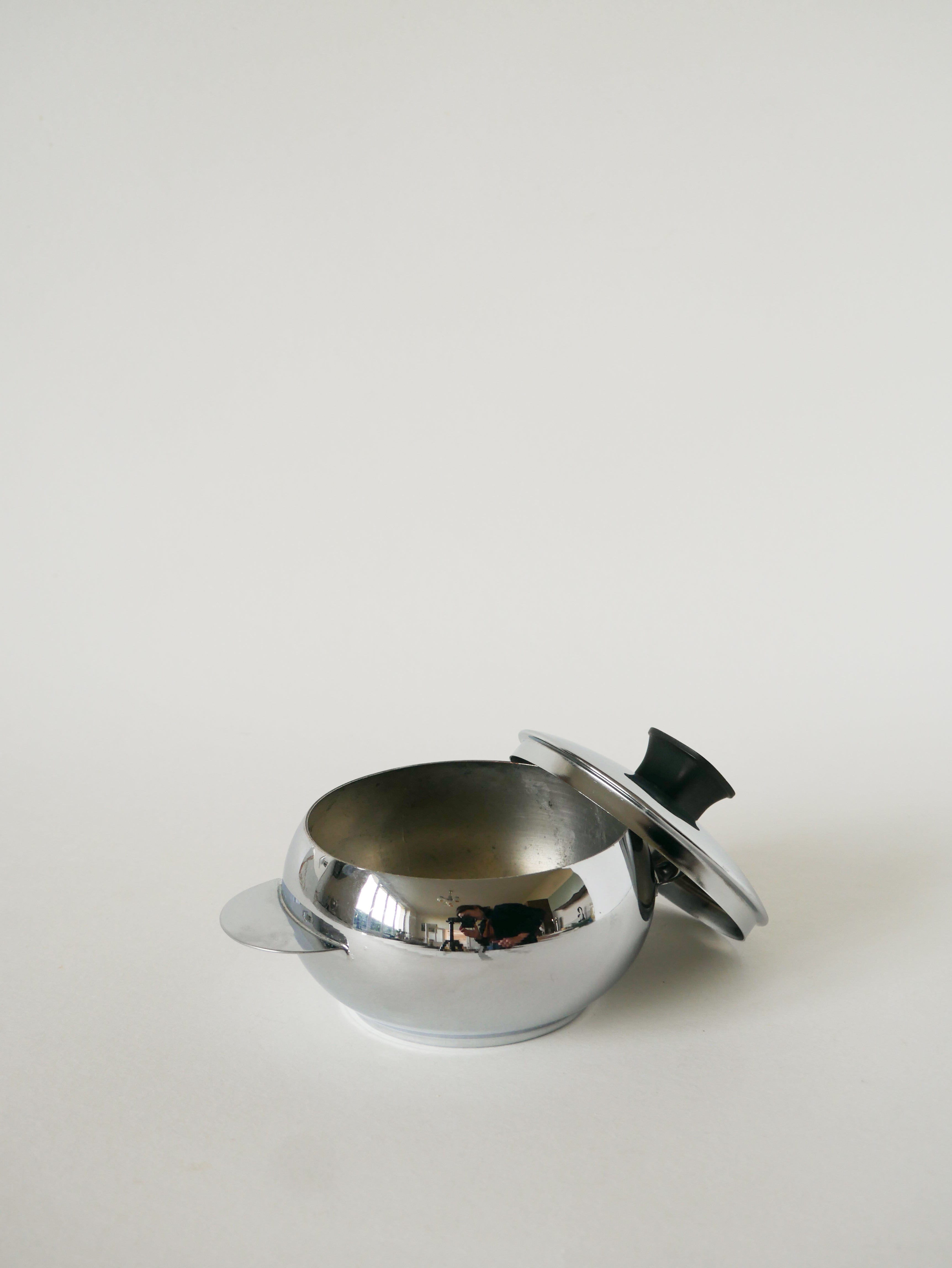 Petit Sucrier En Inox, Poignée Carrée,1970