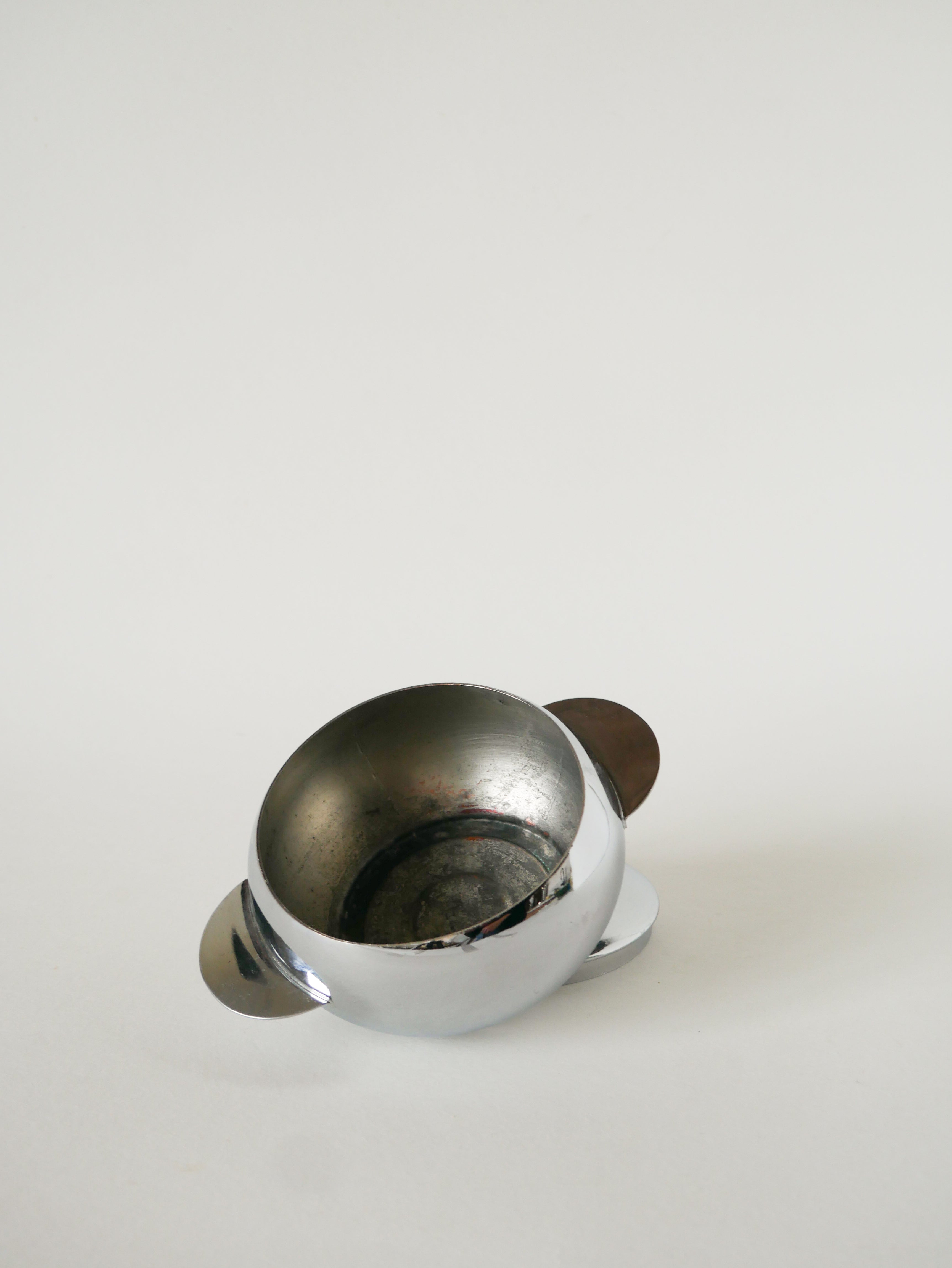 Petit Sucrier En Inox, Poignée Carrée,1970