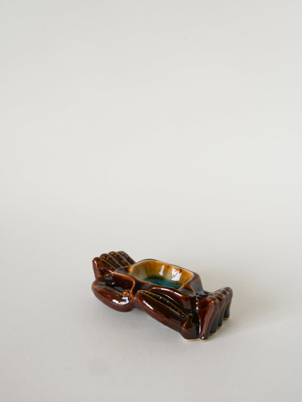 Vide-Poche En Céramique, Crabe, Marron Et Bleu, 1970