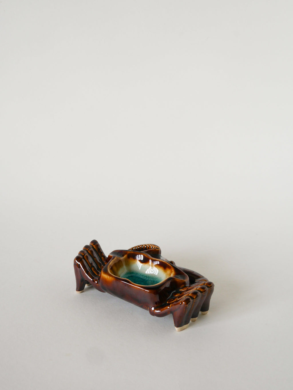 Vide-Poche En Céramique, Crabe, Marron Et Bleu, 1970