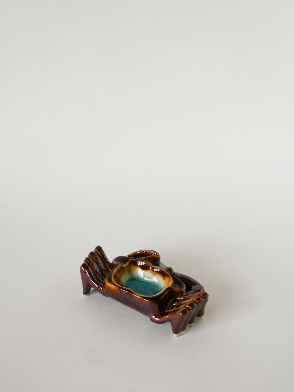 Vide-Poche En Céramique, Crabe, Marron Et Bleu, 1970
