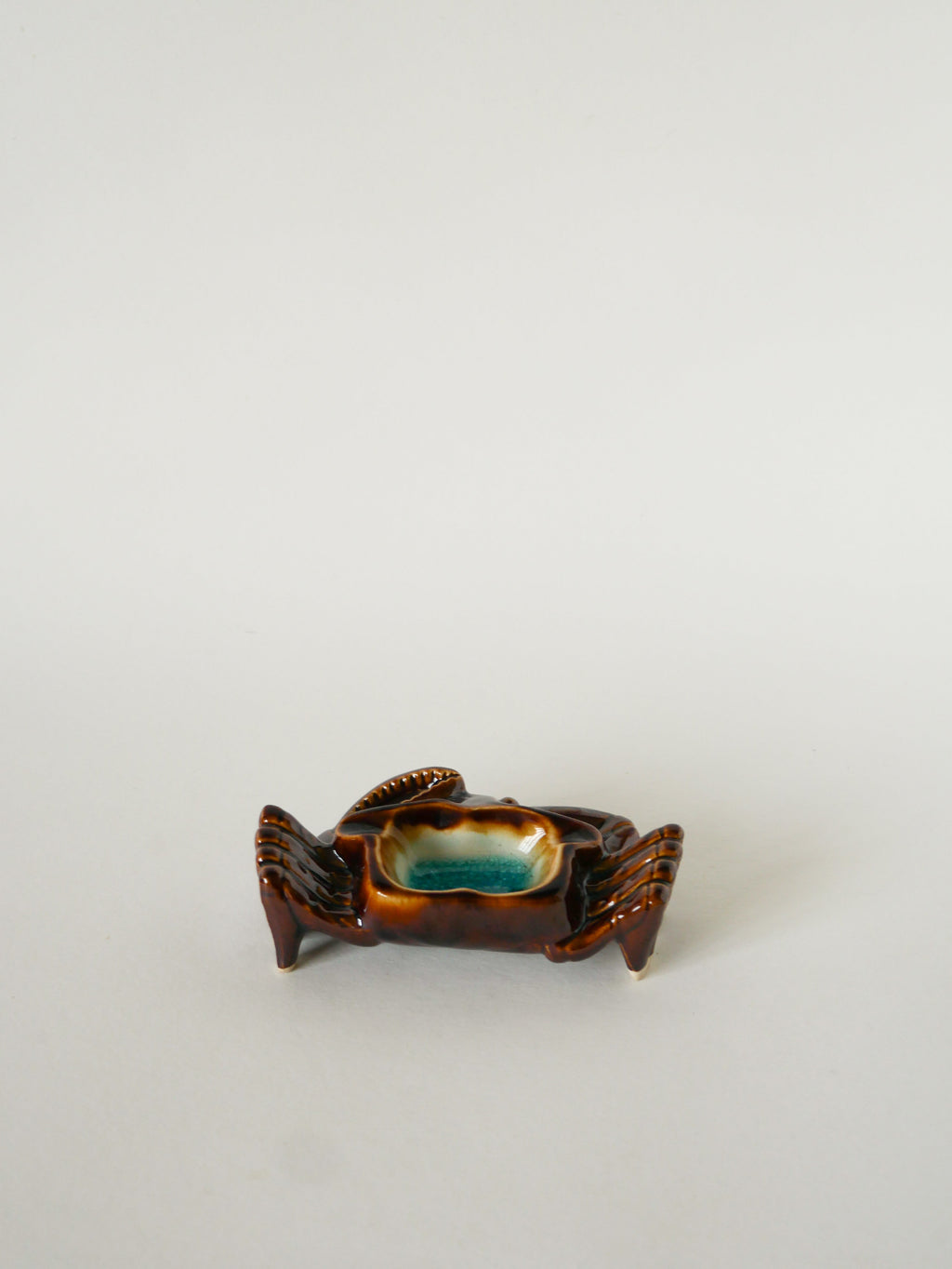 Vide-Poche En Céramique, Crabe, Marron Et Bleu, 1970