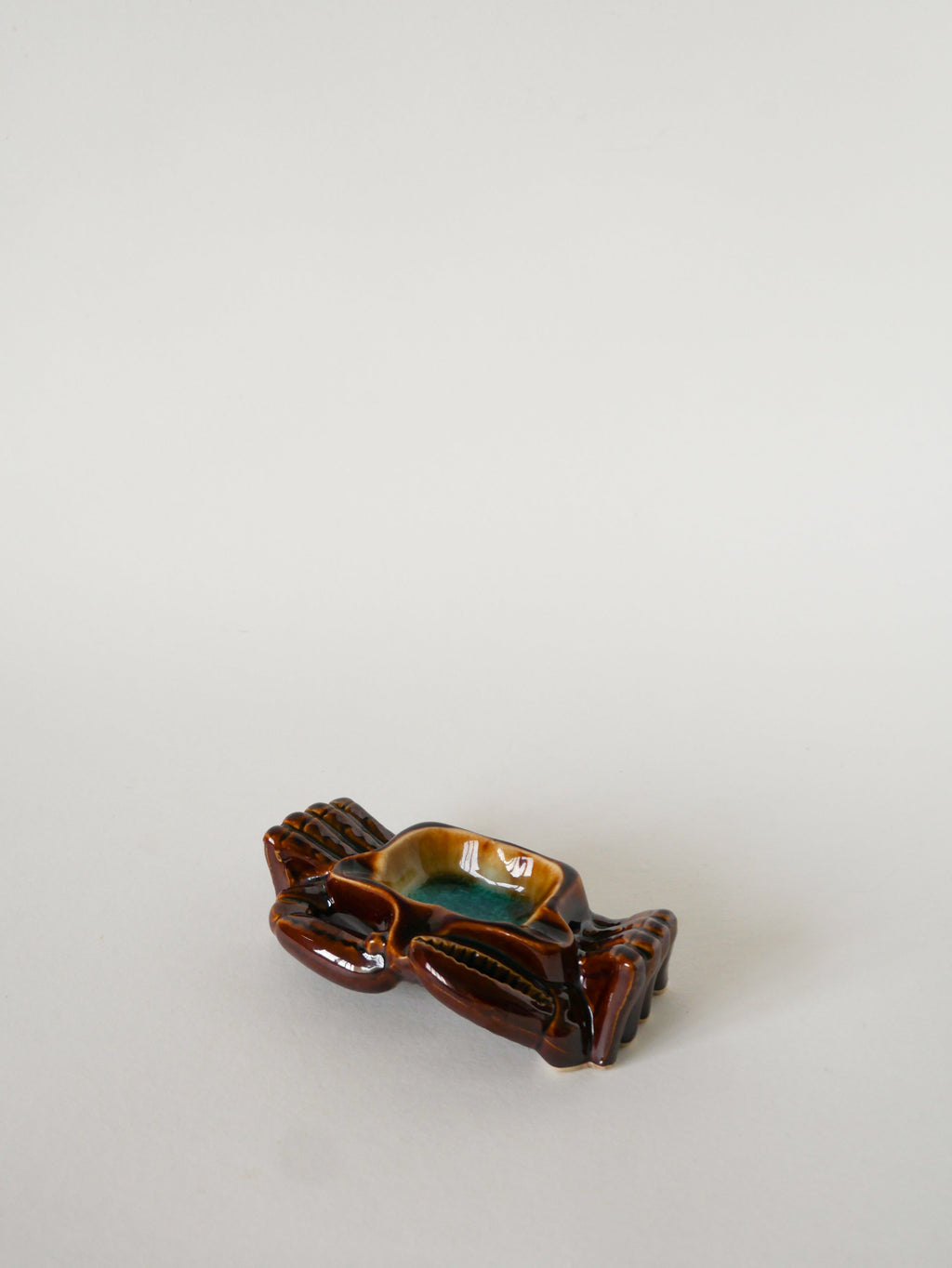 Vide-Poche En Céramique, Crabe, Marron Et Bleu, 1970