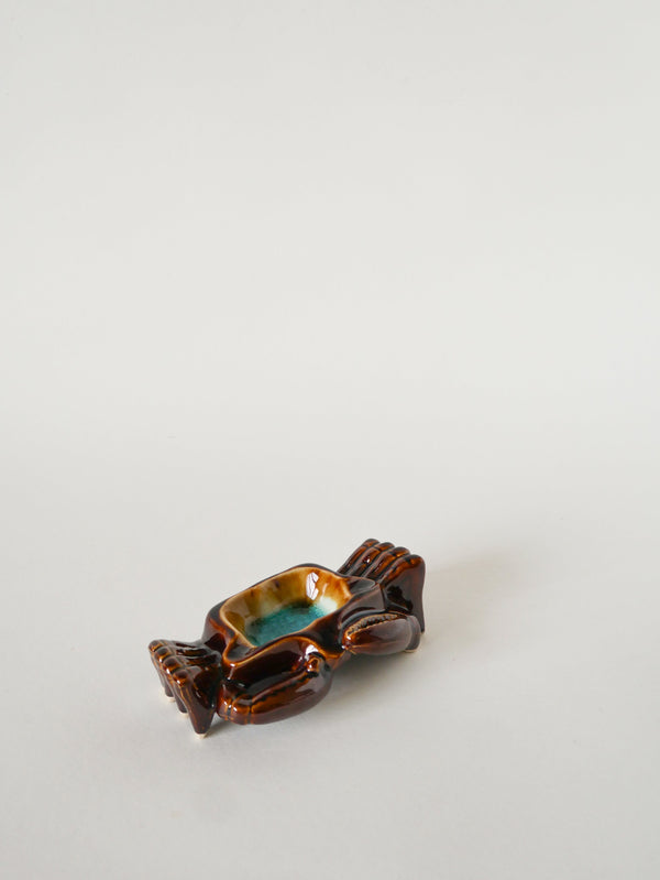 Vide-Poche En Céramique, Crabe, Marron Et Bleu, 1970