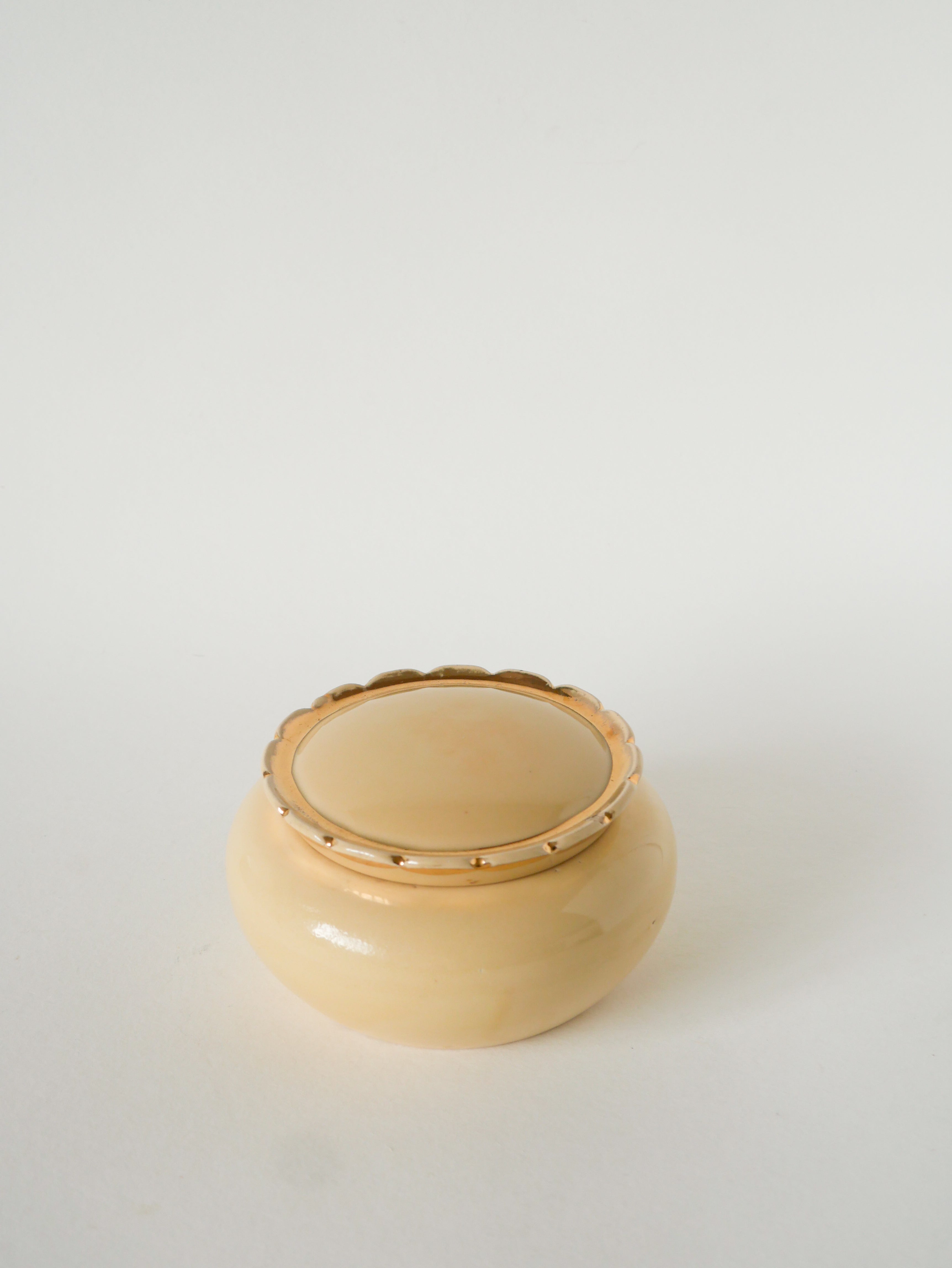 Boîte En Céramique, Jaune Beurre Et Doré, Magda, 1960
