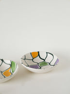 Paire De Ramequins En Céramique, Motifs Abstraits Jaune, Violet Et Vert, Modèle Pornic, 1960