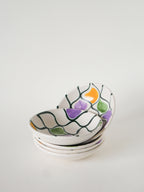 Paire De Ramequins En Céramique, Motifs Abstraits Jaune, Violet Et Vert, Modèle Pornic, 1960