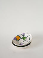 Paire De Ramequins En Céramique, Motifs Abstraits Jaune, Violet Et Vert, Modèle Pornic, 1960
