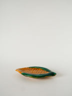 Vide-Poche En Barbotine, Modèle Maïs, Jaune Et Vert, Signé Vallauris, 1970