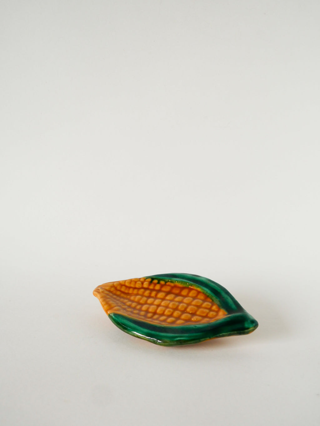 Vide-Poche En Barbotine, Modèle Maïs, Jaune Et Vert, Signé Vallauris, 1970