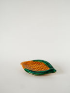 Vide-Poche En Barbotine, Modèle Maïs, Jaune Et Vert, Signé Vallauris, 1970