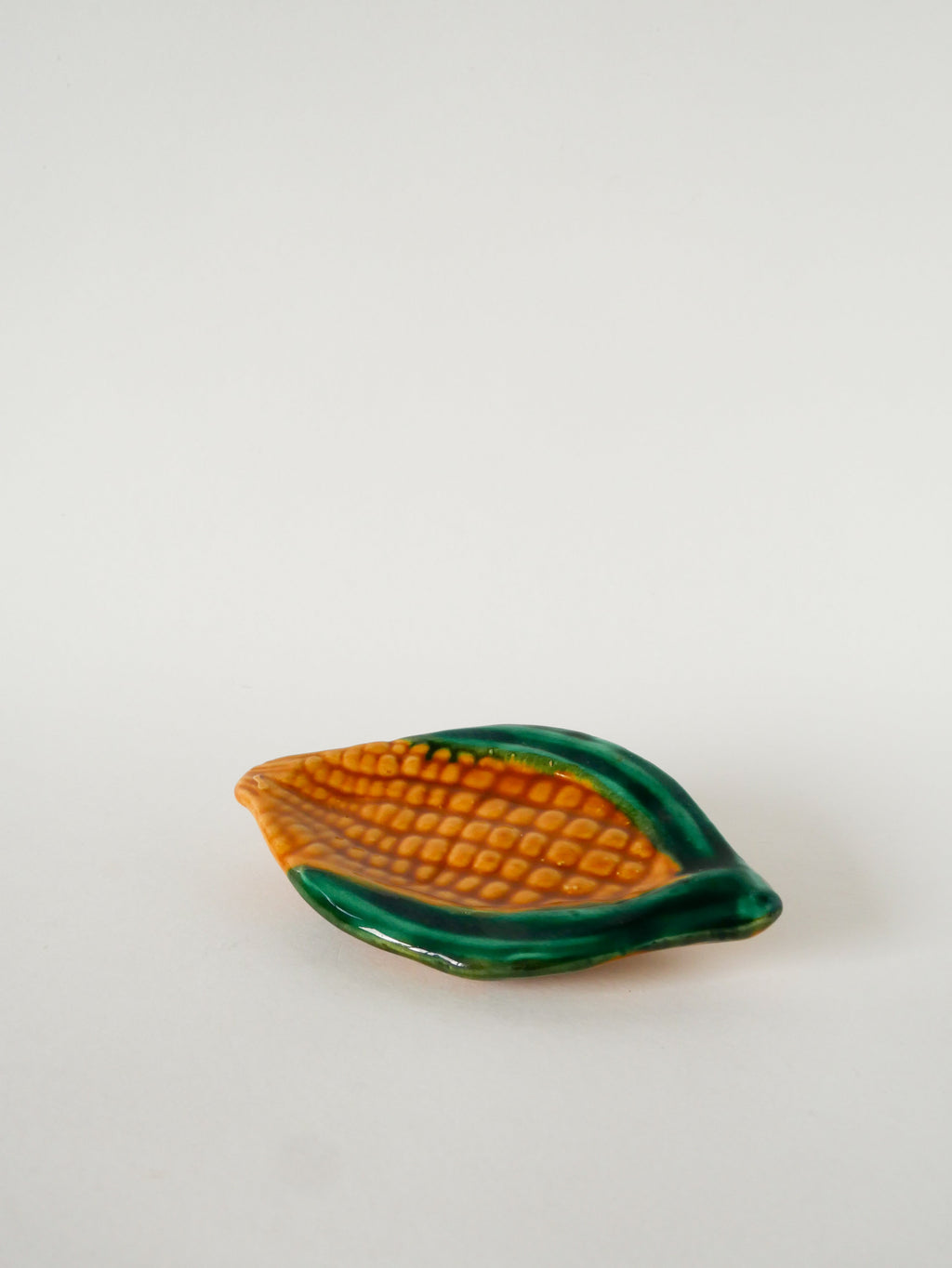 Vide-Poche En Barbotine, Modèle Maïs, Jaune Et Vert, Signé Vallauris, 1970