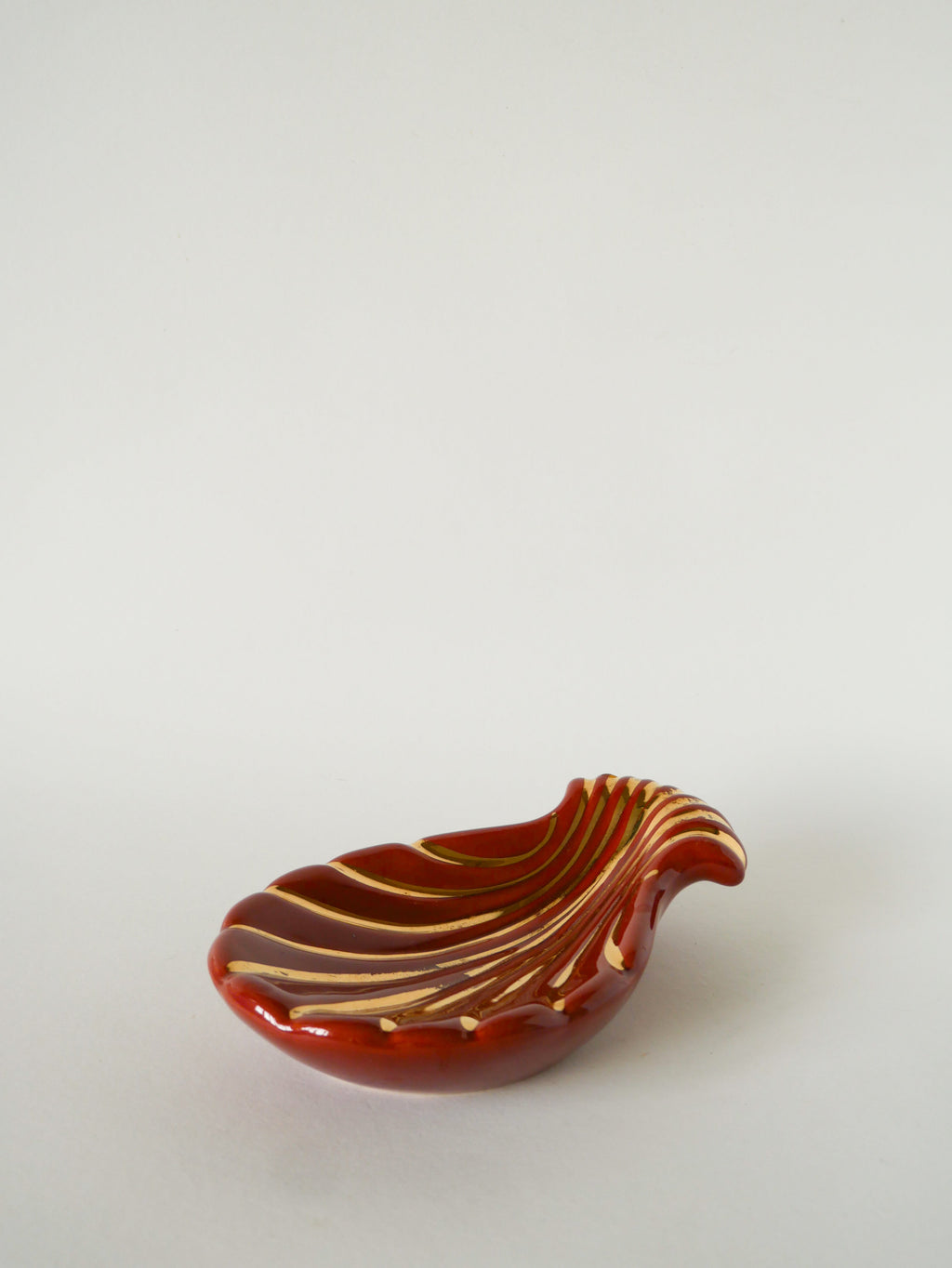 Vide-Poche Coquillage En Céramique, Magdalithe, Brique Et Doré, 1970