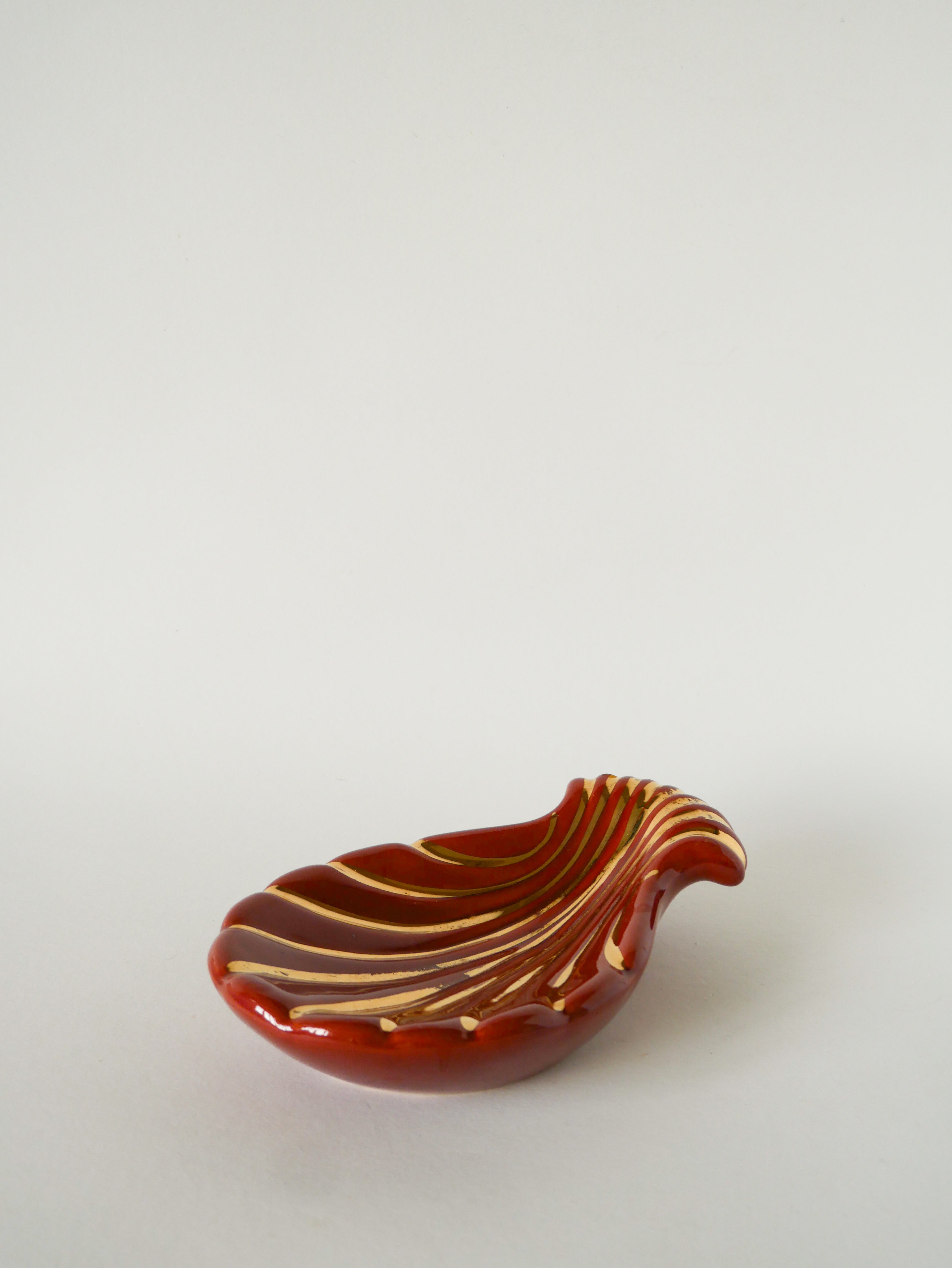 Vide-Poche Coquillage En Céramique, Magdalithe, Brique Et Doré, 1970