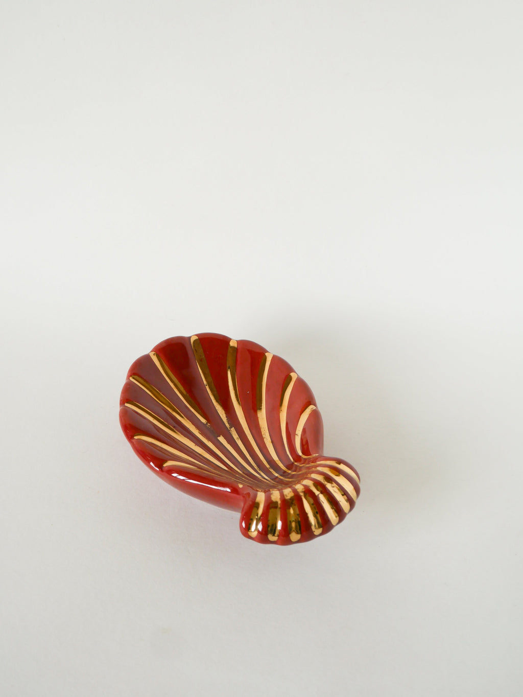 Vide-Poche Coquillage En Céramique, Magdalithe, Brique Et Doré, 1970