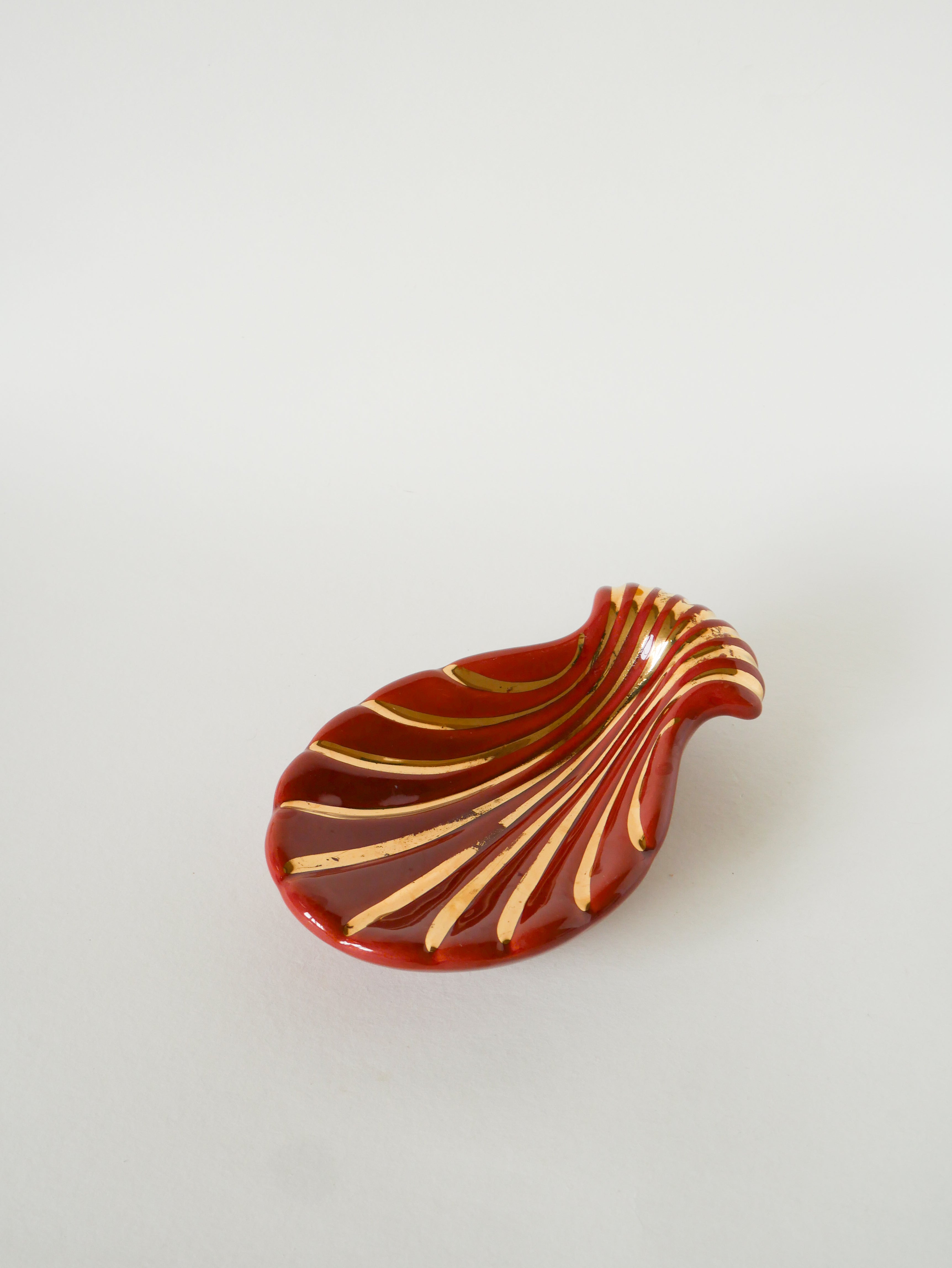Vide-Poche Coquillage En Céramique, Magdalithe, Brique Et Doré, 1970